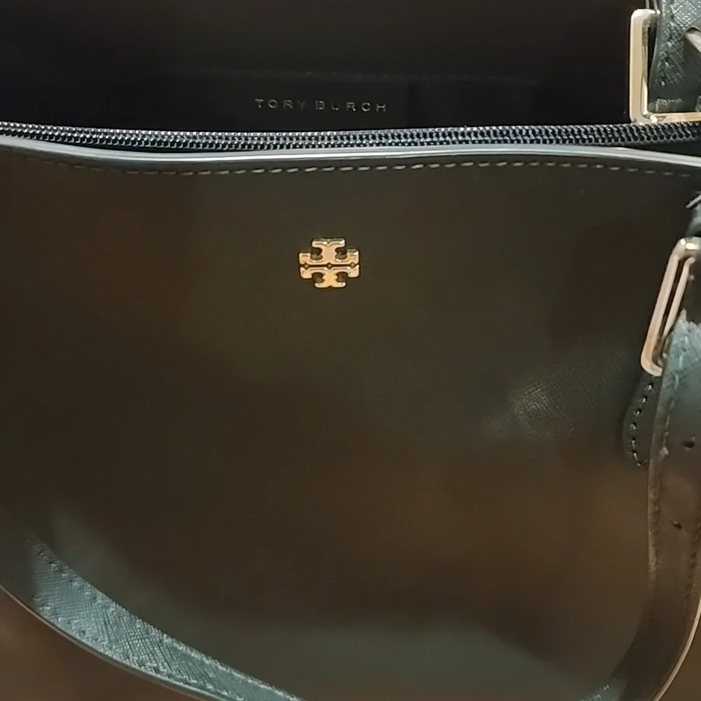 Tory Burch Dark Green Leather Tote